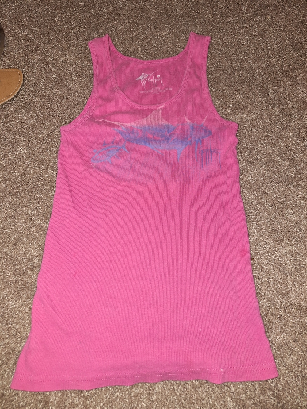 Guy Harvey Pink Ribbed Tank with Blue Shark Graphic